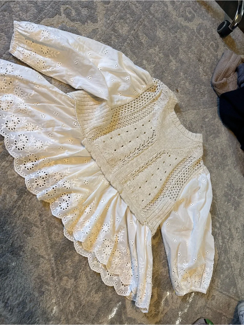 Anthropologie Cream Eyelet Peplum Knit Jacket